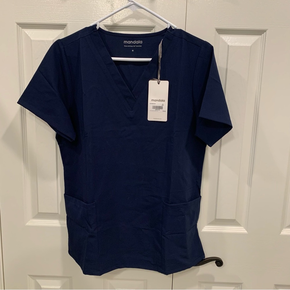 Mandala Navy Blue Scrub Top size Medium NWT